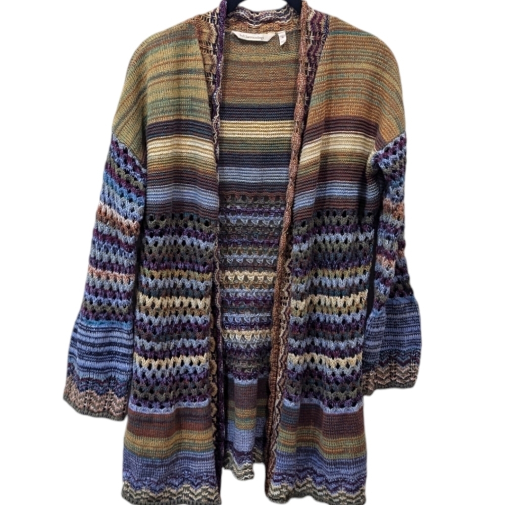 Soft Surroundings Albi Multicolor Stripe Knit Open Weave Cardigan Sweater (M)